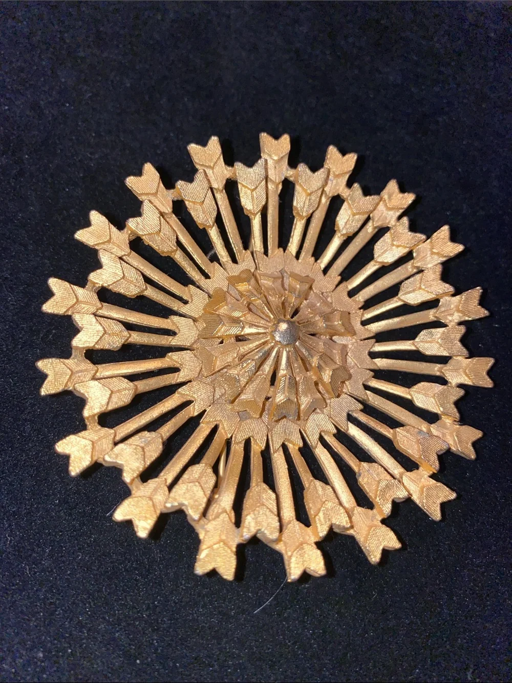 Gold tone Sunburst Arrow Brooch